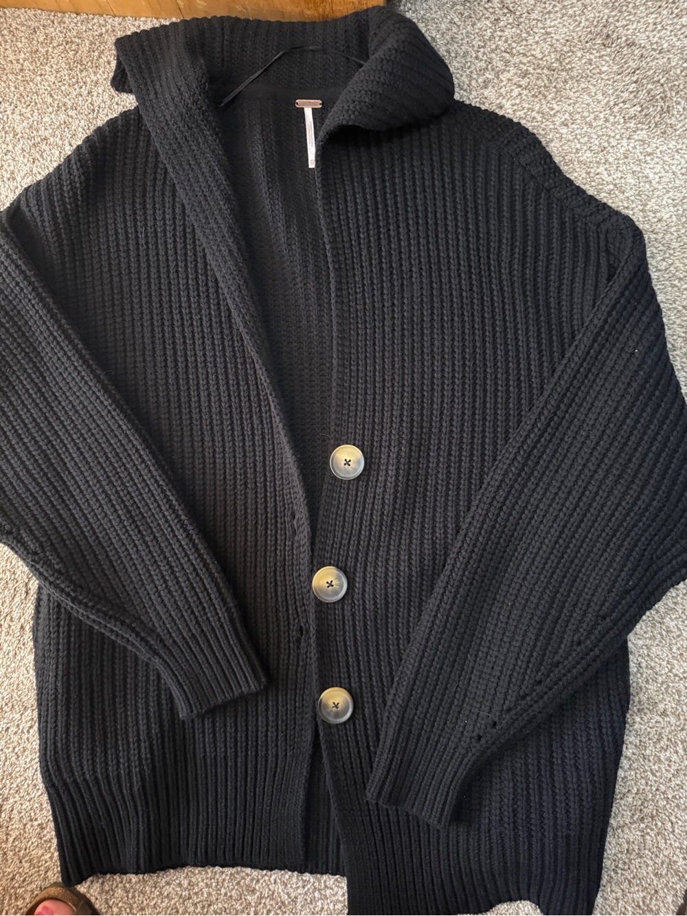 Free People Black Ribbed Button-Front Cardigan - Picture 4 of 7